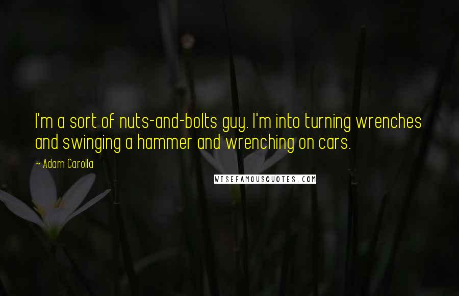 Adam Carolla Quotes: I'm a sort of nuts-and-bolts guy. I'm into turning wrenches and swinging a hammer and wrenching on cars.