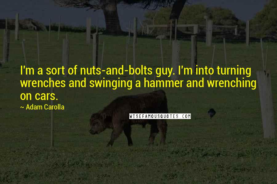 Adam Carolla Quotes: I'm a sort of nuts-and-bolts guy. I'm into turning wrenches and swinging a hammer and wrenching on cars.