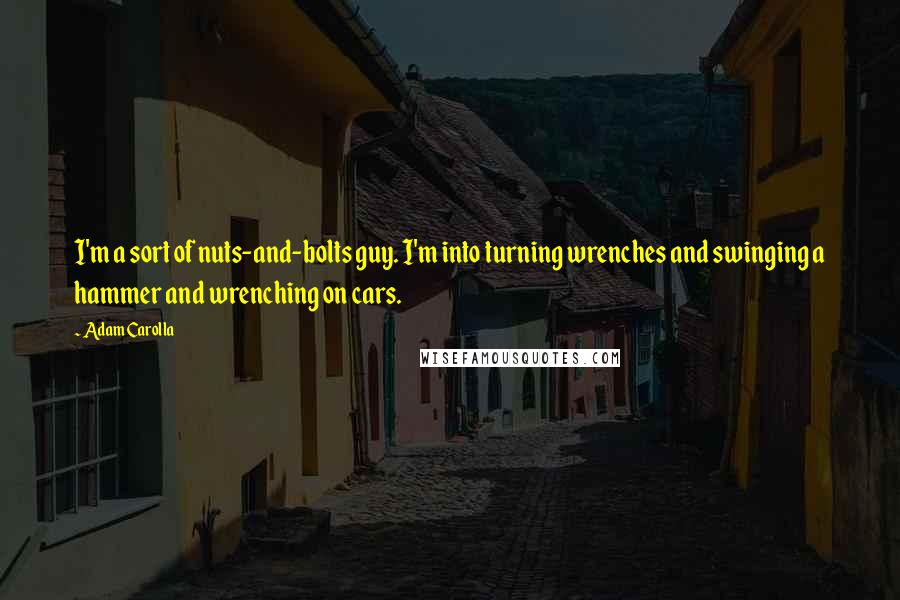 Adam Carolla Quotes: I'm a sort of nuts-and-bolts guy. I'm into turning wrenches and swinging a hammer and wrenching on cars.