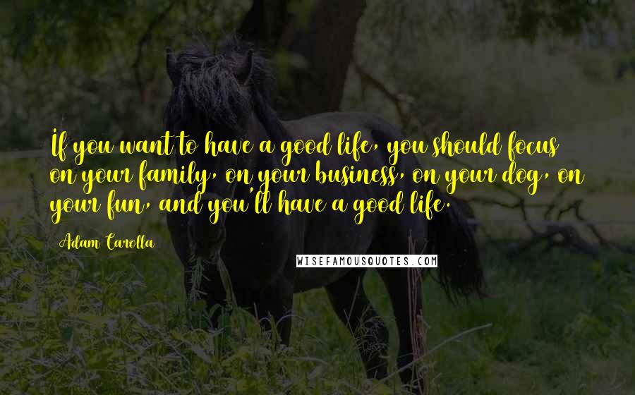 Adam Carolla Quotes: If you want to have a good life, you should focus on your family, on your business, on your dog, on your fun, and you'll have a good life.