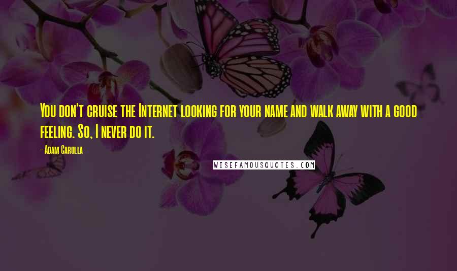 Adam Carolla Quotes: You don't cruise the Internet looking for your name and walk away with a good feeling. So, I never do it.