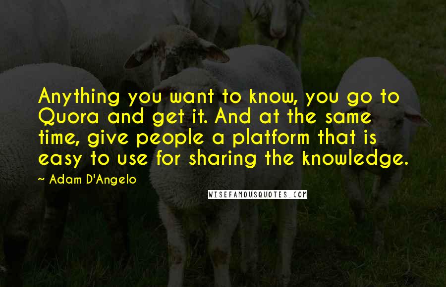 Adam D'Angelo Quotes: Anything you want to know, you go to Quora and get it. And at the same time, give people a platform that is easy to use for sharing the knowledge.