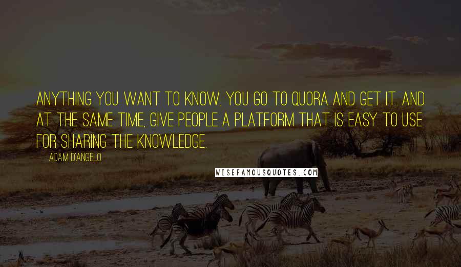 Adam D'Angelo Quotes: Anything you want to know, you go to Quora and get it. And at the same time, give people a platform that is easy to use for sharing the knowledge.