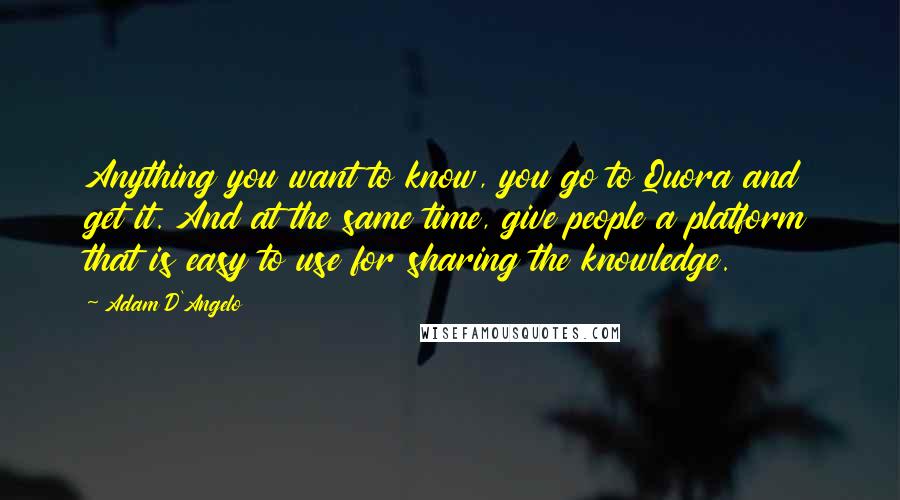 Adam D'Angelo Quotes: Anything you want to know, you go to Quora and get it. And at the same time, give people a platform that is easy to use for sharing the knowledge.