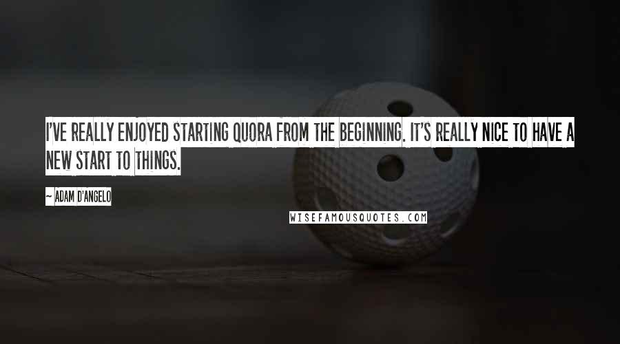 Adam D'Angelo Quotes: I've really enjoyed starting Quora from the beginning. It's really nice to have a new start to things.