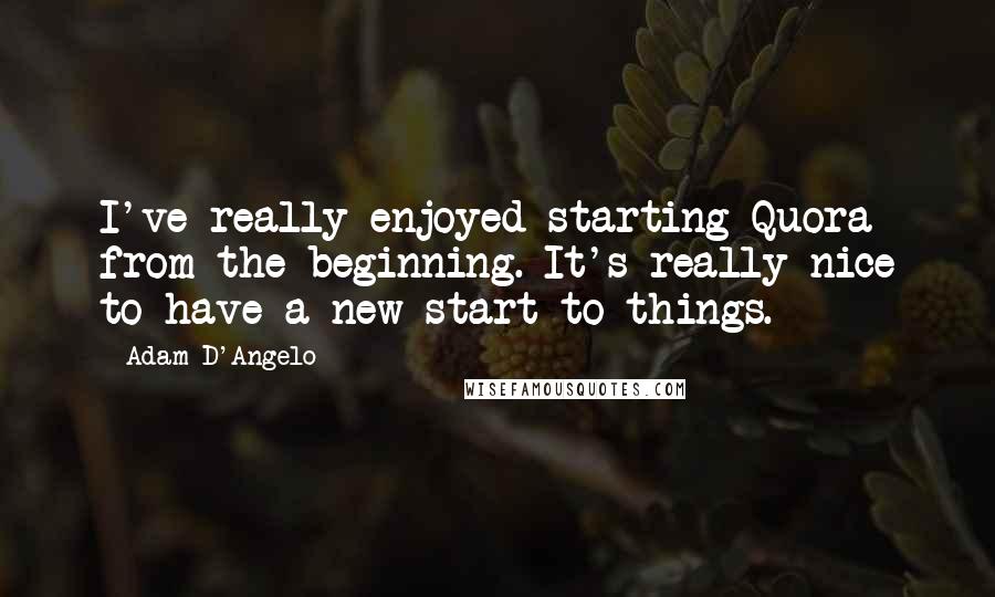 Adam D'Angelo Quotes: I've really enjoyed starting Quora from the beginning. It's really nice to have a new start to things.