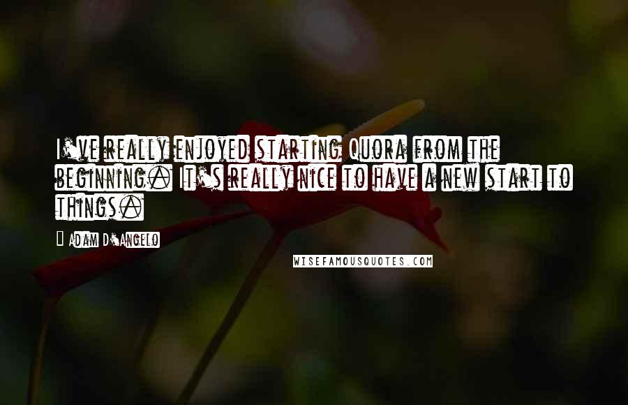 Adam D'Angelo Quotes: I've really enjoyed starting Quora from the beginning. It's really nice to have a new start to things.