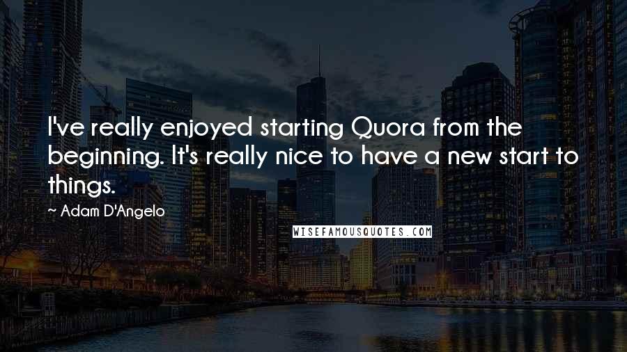 Adam D'Angelo Quotes: I've really enjoyed starting Quora from the beginning. It's really nice to have a new start to things.