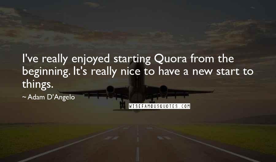 Adam D'Angelo Quotes: I've really enjoyed starting Quora from the beginning. It's really nice to have a new start to things.
