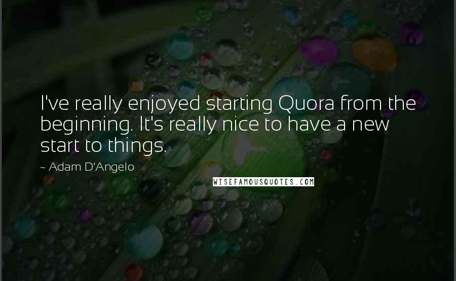 Adam D'Angelo Quotes: I've really enjoyed starting Quora from the beginning. It's really nice to have a new start to things.