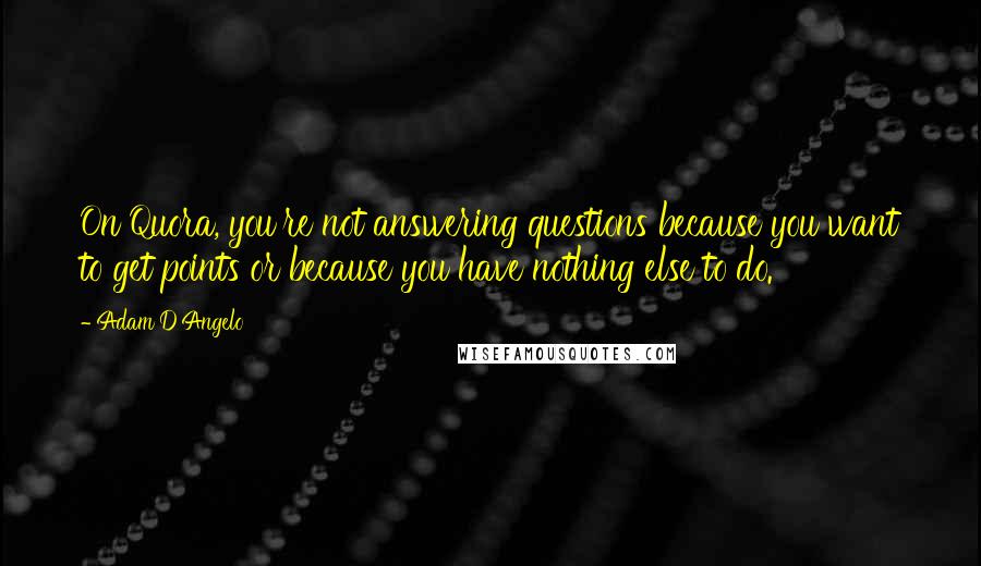 Adam D'Angelo Quotes: On Quora, you're not answering questions because you want to get points or because you have nothing else to do.