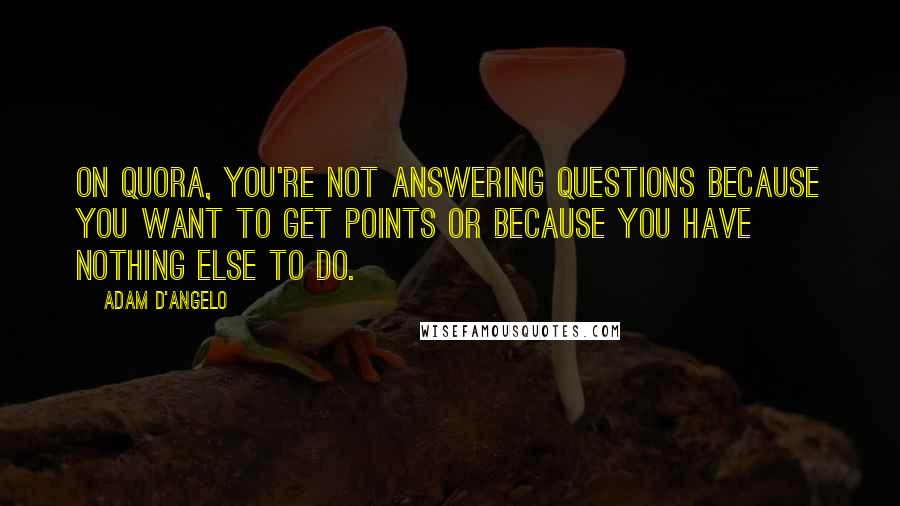 Adam D'Angelo Quotes: On Quora, you're not answering questions because you want to get points or because you have nothing else to do.