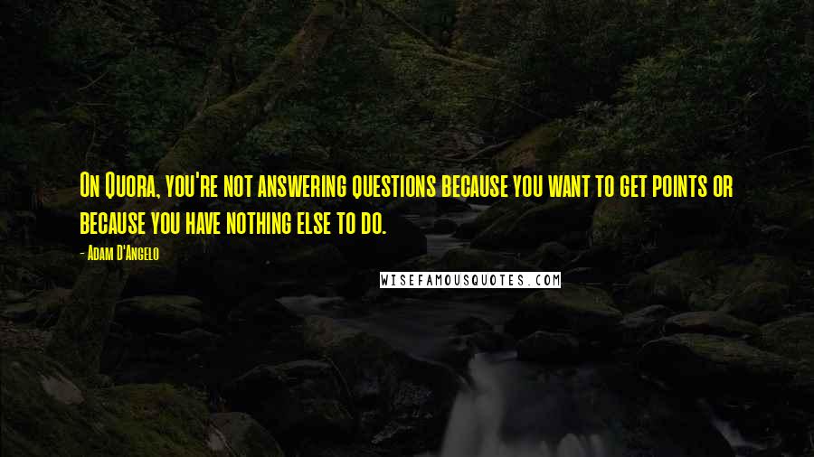 Adam D'Angelo Quotes: On Quora, you're not answering questions because you want to get points or because you have nothing else to do.