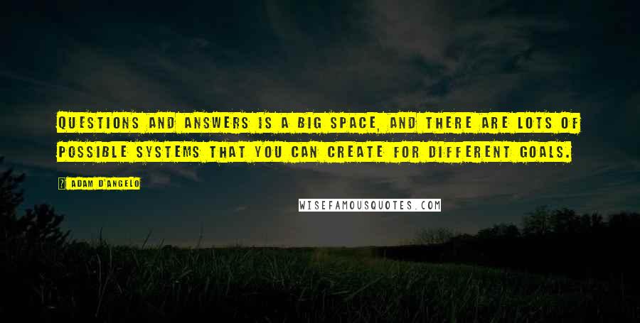 Adam D'Angelo Quotes: Questions and answers is a big space, and there are lots of possible systems that you can create for different goals.