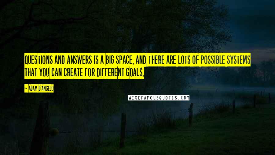 Adam D'Angelo Quotes: Questions and answers is a big space, and there are lots of possible systems that you can create for different goals.