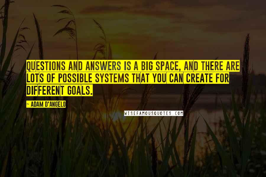 Adam D'Angelo Quotes: Questions and answers is a big space, and there are lots of possible systems that you can create for different goals.