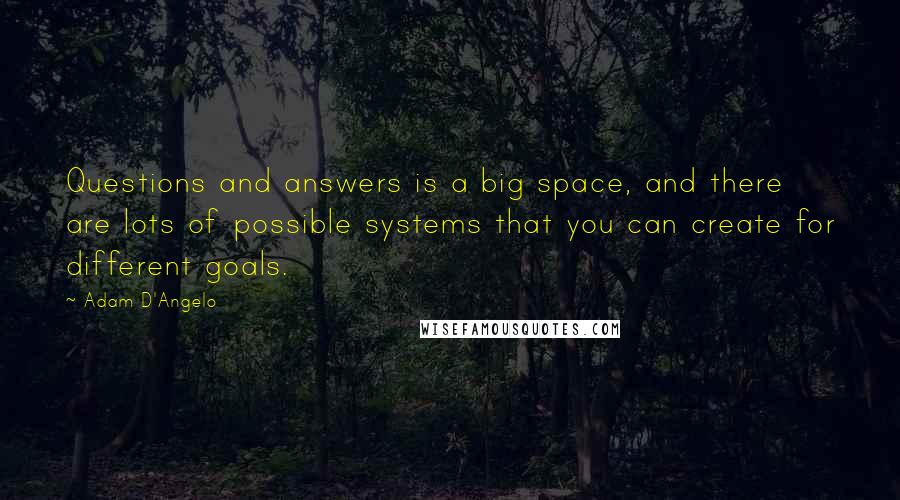 Adam D'Angelo Quotes: Questions and answers is a big space, and there are lots of possible systems that you can create for different goals.