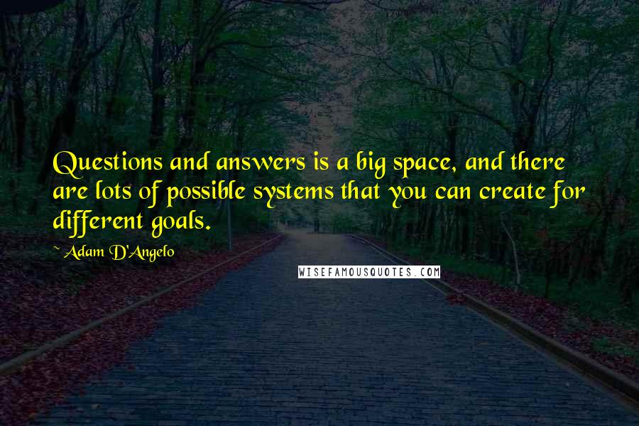 Adam D'Angelo Quotes: Questions and answers is a big space, and there are lots of possible systems that you can create for different goals.