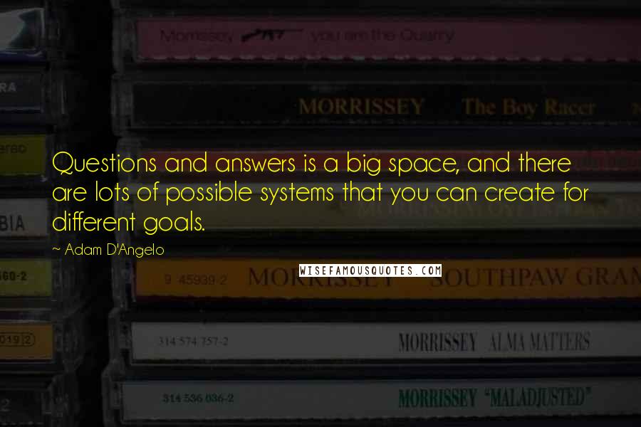 Adam D'Angelo Quotes: Questions and answers is a big space, and there are lots of possible systems that you can create for different goals.