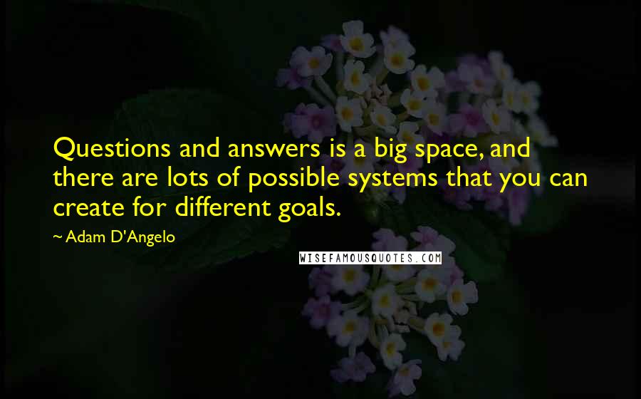 Adam D'Angelo Quotes: Questions and answers is a big space, and there are lots of possible systems that you can create for different goals.