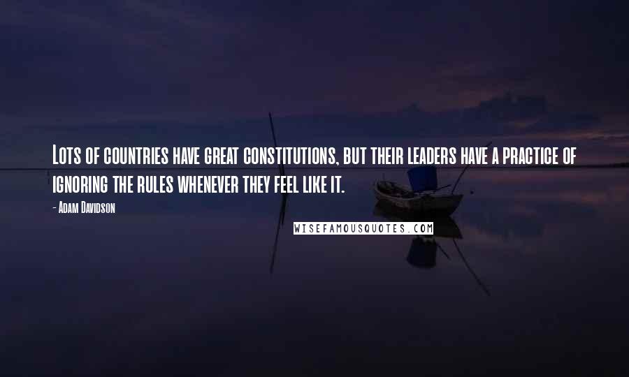 Adam Davidson Quotes: Lots of countries have great constitutions, but their leaders have a practice of ignoring the rules whenever they feel like it.