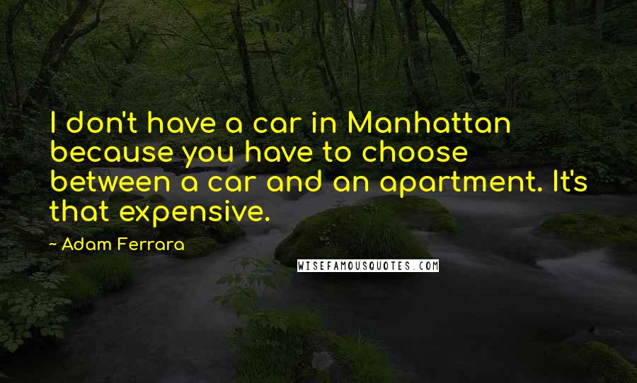 Adam Ferrara Quotes: I don't have a car in Manhattan because you have to choose between a car and an apartment. It's that expensive.