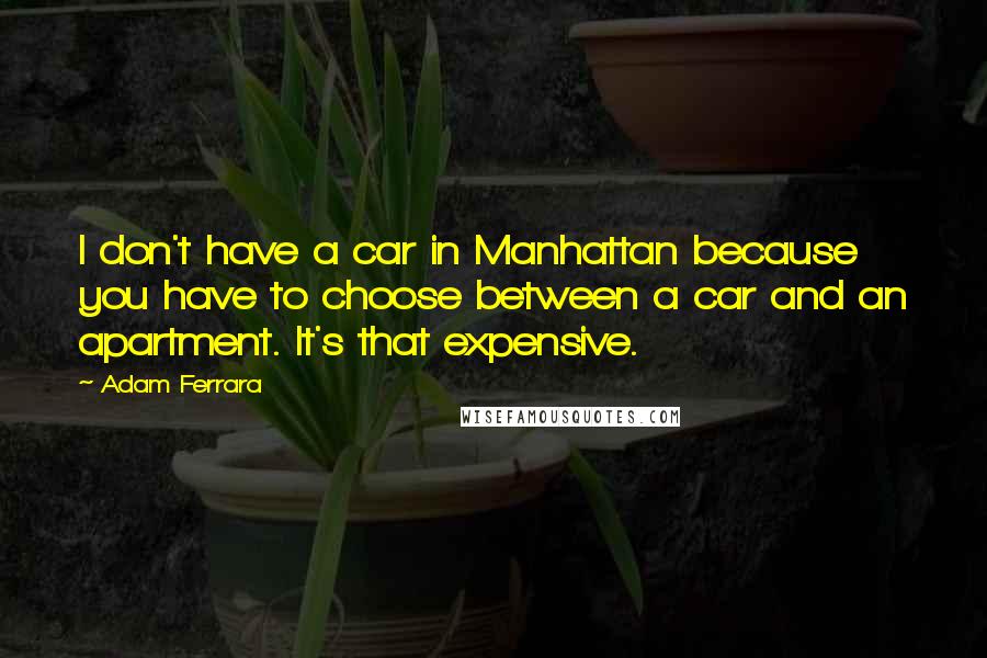 Adam Ferrara Quotes: I don't have a car in Manhattan because you have to choose between a car and an apartment. It's that expensive.