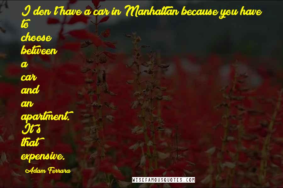 Adam Ferrara Quotes: I don't have a car in Manhattan because you have to choose between a car and an apartment. It's that expensive.