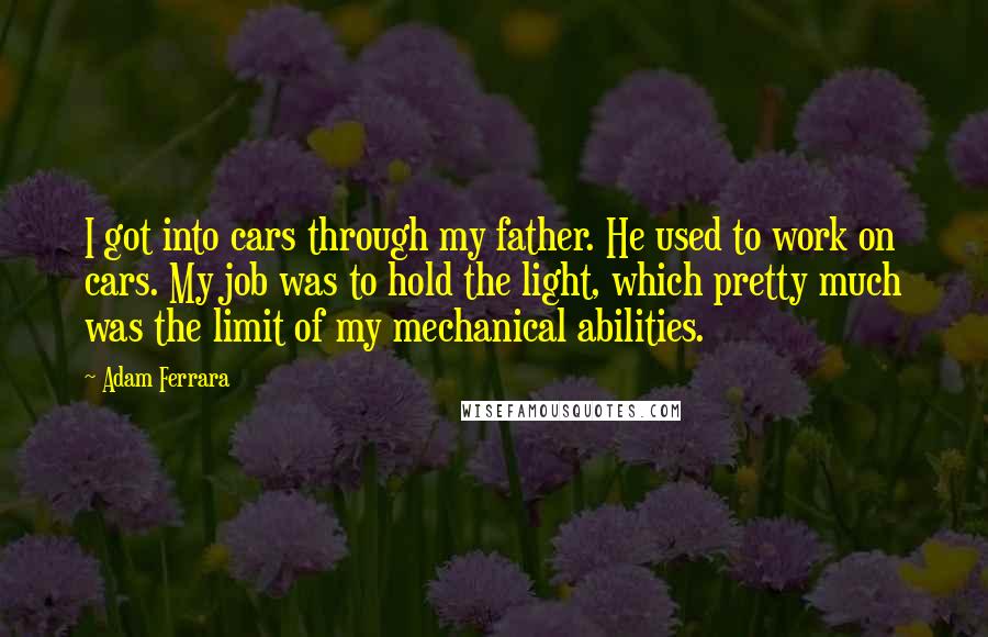 Adam Ferrara Quotes: I got into cars through my father. He used to work on cars. My job was to hold the light, which pretty much was the limit of my mechanical abilities.