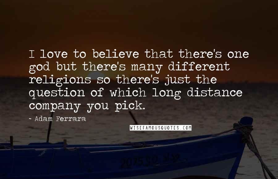 Adam Ferrara Quotes: I love to believe that there's one god but there's many different religions so there's just the question of which long distance company you pick.