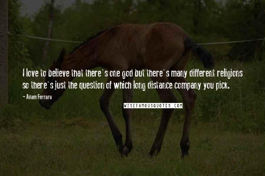 Adam Ferrara Quotes: I love to believe that there's one god but there's many different religions so there's just the question of which long distance company you pick.