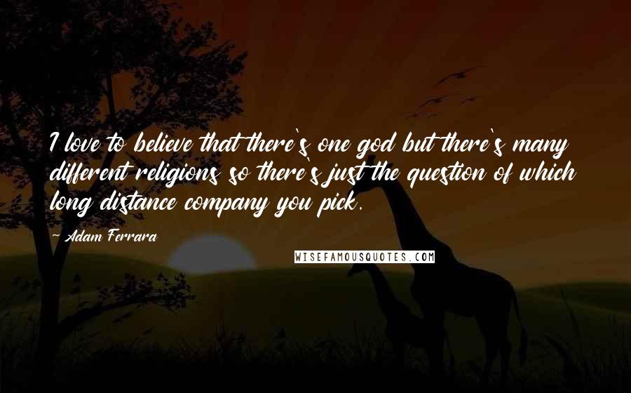 Adam Ferrara Quotes: I love to believe that there's one god but there's many different religions so there's just the question of which long distance company you pick.