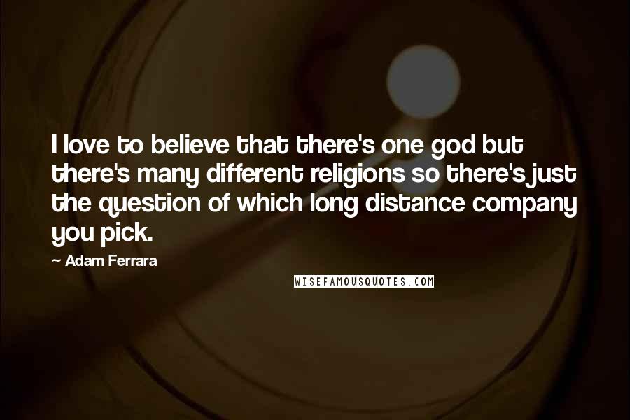 Adam Ferrara Quotes: I love to believe that there's one god but there's many different religions so there's just the question of which long distance company you pick.