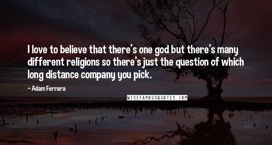 Adam Ferrara Quotes: I love to believe that there's one god but there's many different religions so there's just the question of which long distance company you pick.