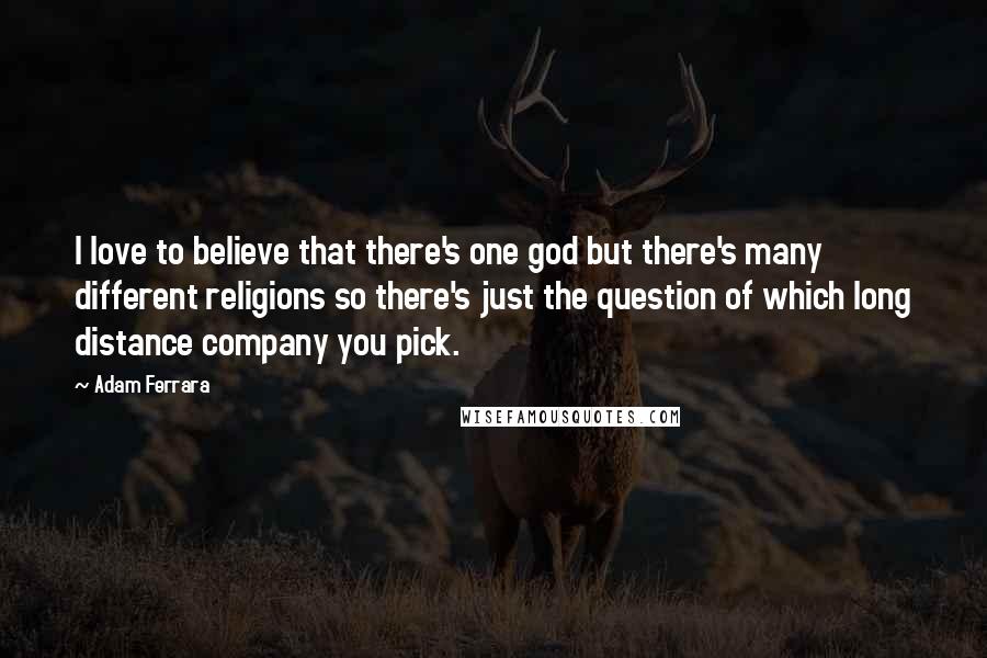 Adam Ferrara Quotes: I love to believe that there's one god but there's many different religions so there's just the question of which long distance company you pick.