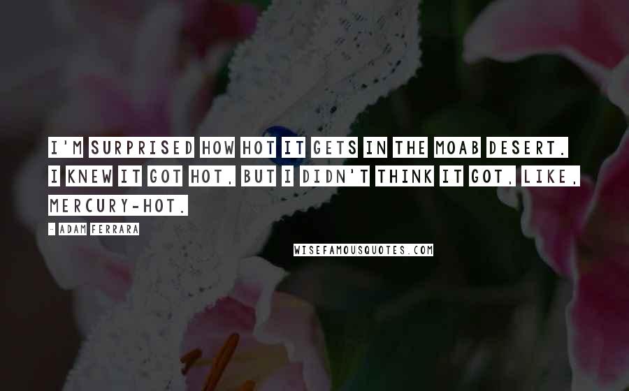 Adam Ferrara Quotes: I'm surprised how hot it gets in the Moab Desert. I knew it got hot, but I didn't think it got, like, Mercury-hot.