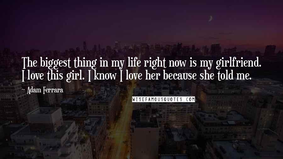 Adam Ferrara Quotes: The biggest thing in my life right now is my girlfriend. I love this girl. I know I love her because she told me.