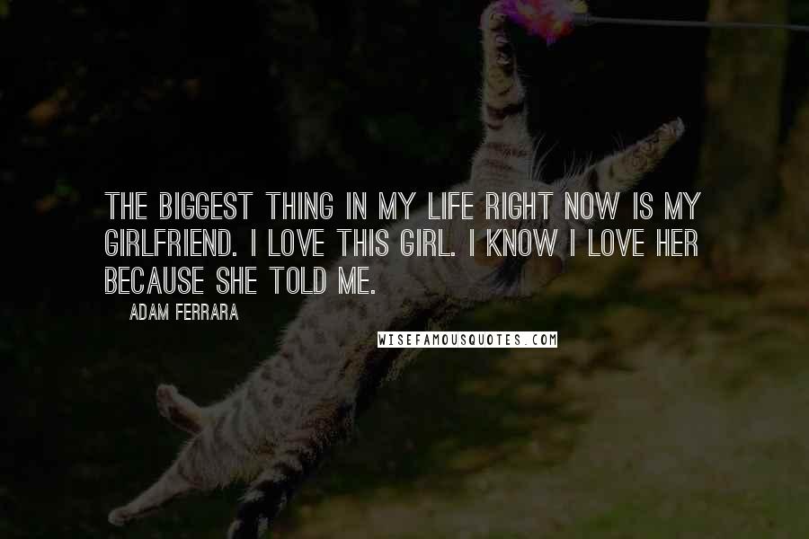 Adam Ferrara Quotes: The biggest thing in my life right now is my girlfriend. I love this girl. I know I love her because she told me.