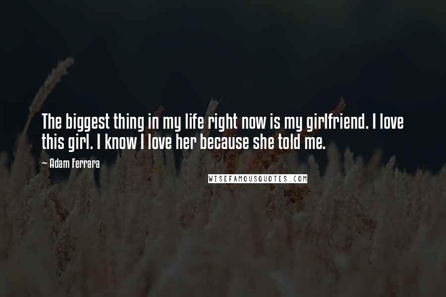 Adam Ferrara Quotes: The biggest thing in my life right now is my girlfriend. I love this girl. I know I love her because she told me.