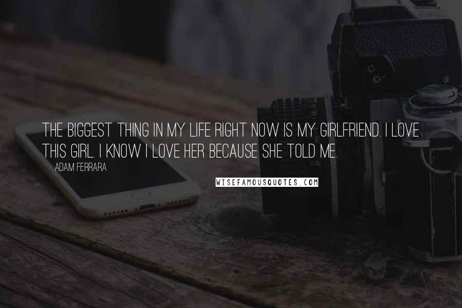 Adam Ferrara Quotes: The biggest thing in my life right now is my girlfriend. I love this girl. I know I love her because she told me.