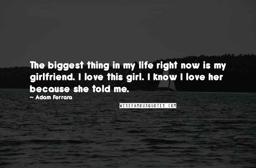 Adam Ferrara Quotes: The biggest thing in my life right now is my girlfriend. I love this girl. I know I love her because she told me.