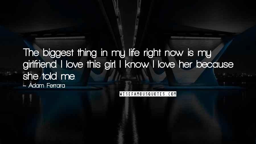 Adam Ferrara Quotes: The biggest thing in my life right now is my girlfriend. I love this girl. I know I love her because she told me.