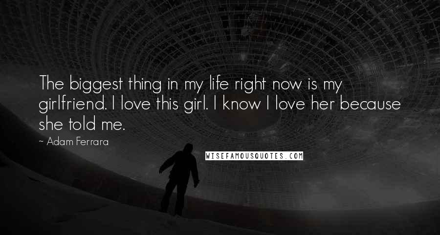 Adam Ferrara Quotes: The biggest thing in my life right now is my girlfriend. I love this girl. I know I love her because she told me.