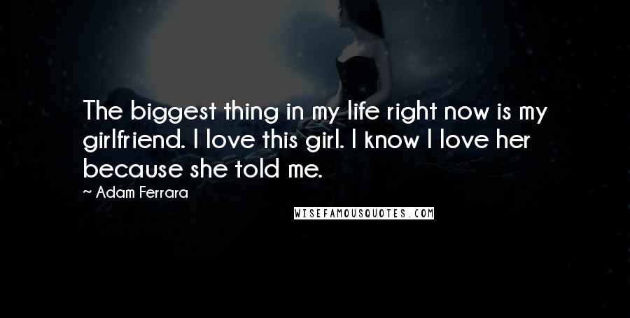 Adam Ferrara Quotes: The biggest thing in my life right now is my girlfriend. I love this girl. I know I love her because she told me.