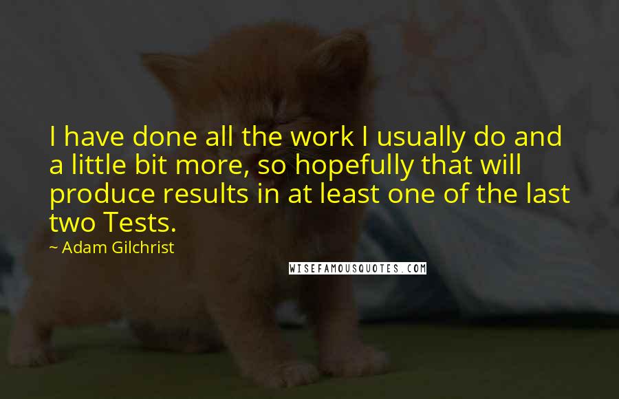 Adam Gilchrist Quotes: I have done all the work I usually do and a little bit more, so hopefully that will produce results in at least one of the last two Tests.