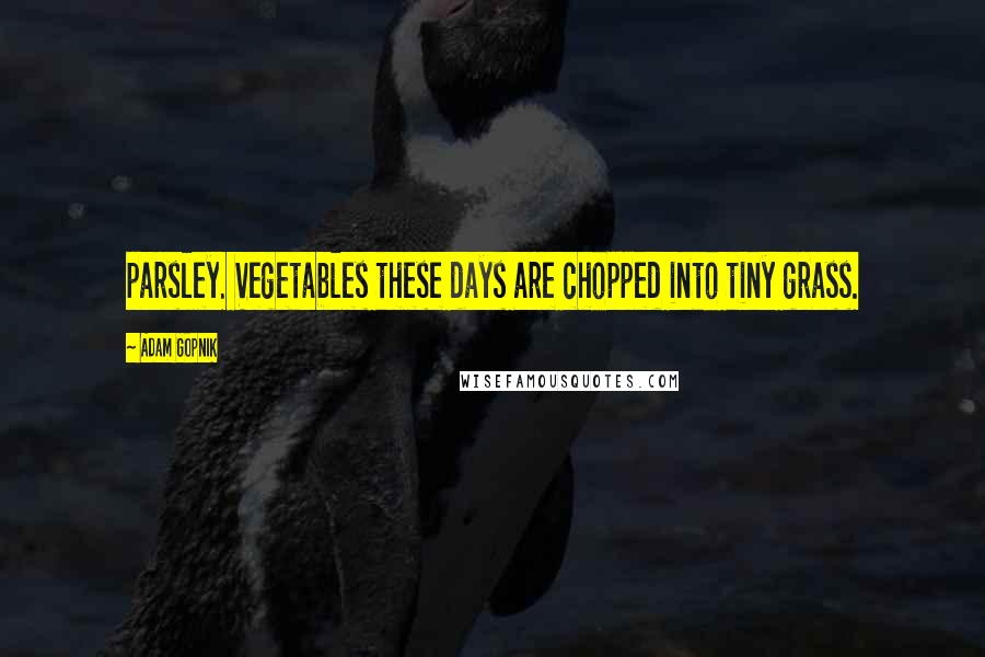 Adam Gopnik Quotes: parsley. Vegetables these days are chopped into tiny grass.