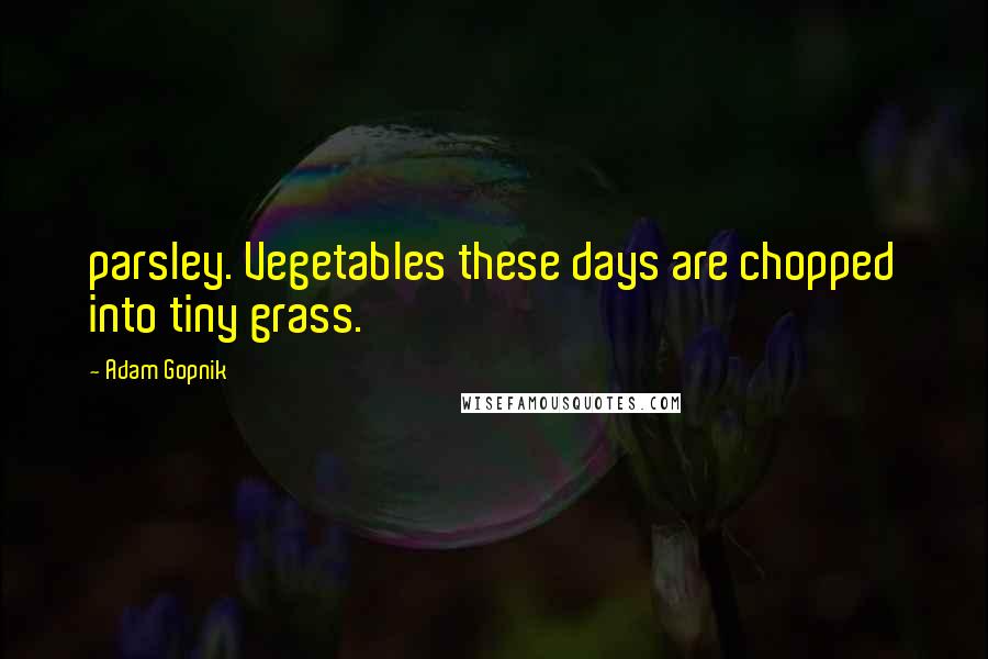 Adam Gopnik Quotes: parsley. Vegetables these days are chopped into tiny grass.