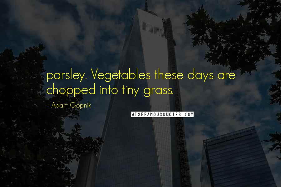Adam Gopnik Quotes: parsley. Vegetables these days are chopped into tiny grass.