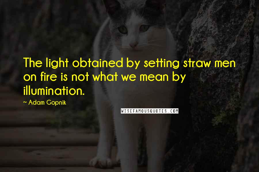 Adam Gopnik Quotes: The light obtained by setting straw men on fire is not what we mean by illumination.