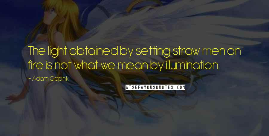 Adam Gopnik Quotes: The light obtained by setting straw men on fire is not what we mean by illumination.